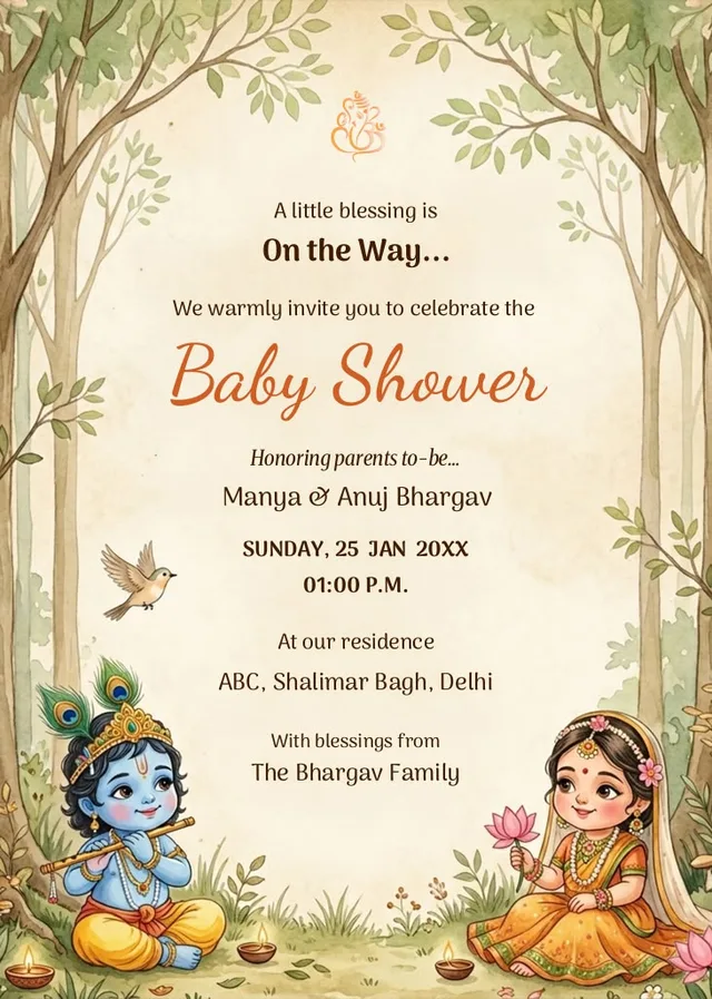 Little Krishna Baby Shower free wedding invitation
